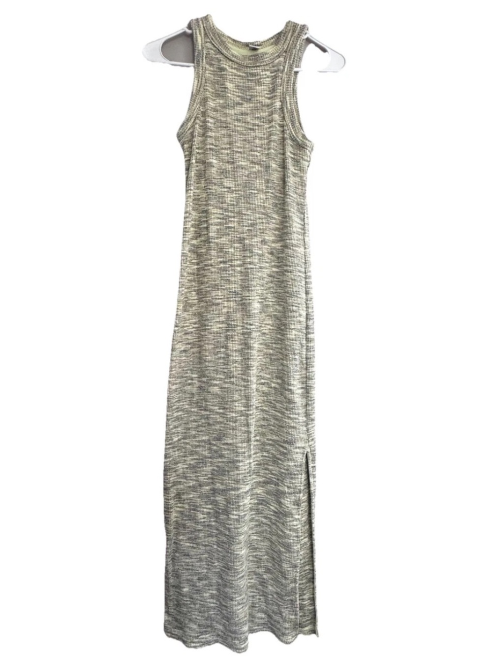 Old Navy XS Halter Strap Ribbed Lined Maxi Dress Yellow Earthy Slit Leg